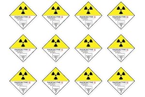 HAVATI Stickers: 25 x 25 mm, Pack of 12 - Hazardous Goods Class - Class 7B - Category II / 2 - Radioactive Materials - ADR/GHS/DGR/UN Safety Pictogram