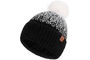 Bequemer Laden Bonnet d'hiver Femme - Bonnet Beanie Chaud Tricoté Doublé de Polaire avec Pompon, Cadeau Femme de Noël