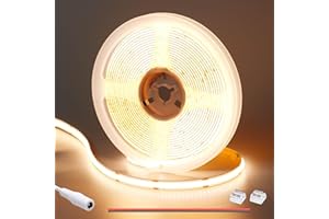 GOMING 24V COB Ruban LED Blanc Chaud 3000K 312LED/M 5M CRI 93+ Haute Luminosité 4100lm Non étanche Flexible Découpable Bande LED pour Maison Chambre Décorer(Sans Alimentation)