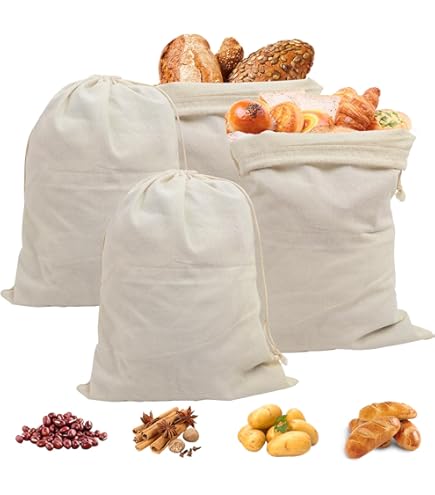 4 Sacchetti Pane In Lino - 40x30cm, Con Coulisse, Per Conservare Pane Fresco - Foto 3