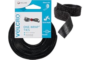 VELCRO Brand | One-Wrap Reusable Ties | Multi-Purpose Ties Perfect Desk Accessories for Cable Management & Home Improvement | Black | 10mm x 5m