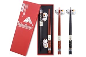 FSWWSF Set di 2 bacchette per sushi, in legno, con base in ceramica, in confezione regalo, sostenibile, giapponese, cinese, coreano, taiwanese