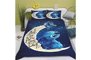 Bfrdollf Lilo Und Stitch Bettwäsche, Stitch Bettwäsche 135x200 Für Jugendliche, Lilo & Stitch Bettwäsche-Set 3D Drucken Bettbezug Und Anime Kissenbezug (135 x 200 cm,2)