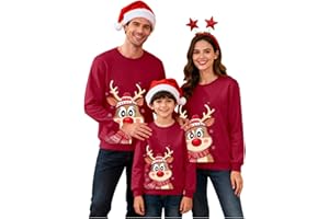 Nuqqichongtian Sudaderas Navideñas Familiares Jersey Manga Larga Suéter Invierno Pullover Mujer Hombre Niño Niña Chica Chico Christmas Jumper Blusas Cuello Redondo Navideño Familiar