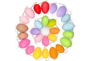 TENUEVO 35 Stück Ostereier zum Aufhängen, Handbemalte Osterdeko in tollen Farben, 2 Größen Kunststoff Osterei Ornament mit Schnur, Osterei Baum Hängende Dekoration für Schule Partybedarf Korb Stuffer Filler