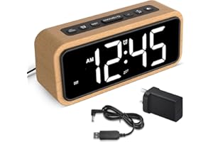NETZU Loud Alarm Clocks Bedside, Wooden Alarm Clock with 12 Alarm Sounds, 5 Volumes, 5 Brightness, LED Display, Snooze, Manual DST, Loud Alarm Clocks for Bedroom Living Room, Mains Powered (Beech-White)