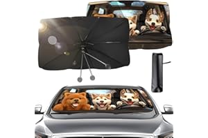 MINXIN Pare Soleil Voiture Pare Brise Avant Rotation à 360° Pliable, Parapluie Pare-Soleil pour Pare-Brise Avant de Voiture, Protection UV et Isolation Thermique, pour Voitures, SUV, Camions (140x79cm)