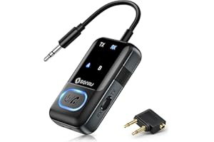 Bluetooth 5.3 Adapter Transmitter Flugzeug, SONRU 2 in 1 Bluetooth Sender Empfänger Sender Klinke AUX 3,5mm Transmitter Receiver Splitter für 2 Kopfhörer, Stereoanlage, Autoradio, TV