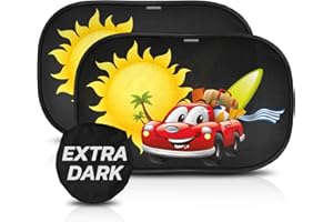 CARAMAZ Pare Soleil Voiture bébé/Enfant – TRÈS Sombre avec Protection UV certifiée -adhésion sans Ventouse, Facile à Poser, 2 pièces, 50 x 30 cm, Pare Soleil Bebe, parsoleil pour Voiture Car