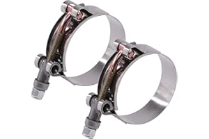 Glarks 2Pcs 51-59mm Stainless Steel T-Bolt Hose Clamps Turbo Intake Soft Hose Intercooler Clamps (51-59mm)