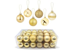 Zueyen 36er-Pack Weihnachtskugeln Dekoration, Christbaumkugeln zum Aufhängen, bruchsichere Kugeln, glänzend und glitzernd mit Aufhängeöse für Weihnachtsbaum, Hochzeit, Party, Urlaub (Gold)