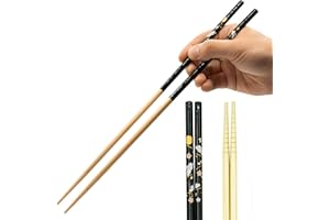 MELOSTU Tanaka Hashi Baguettes de cuisine japonaises longues fabriquées au Japon en bambou Saibashi Noir 33 x 0,8 cm