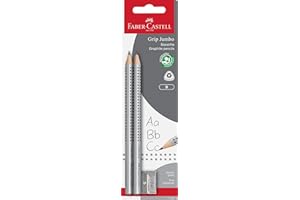 FABER-CASTELL 111998 - Zestaw ołówków Grip, 2 ołówki Jumbo B i 1 temperówka, szkolny zestaw piśmienniczy