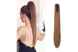 Dcbaboo Pferdeschwanz Haarteil Zopf Extension mit Klammer Glatt Lang Ponytail Extensions Haarverlängerung Clip Synthetik Gerade Pferdeschwanz Haarextension Zopf, 55cm Goldbraun