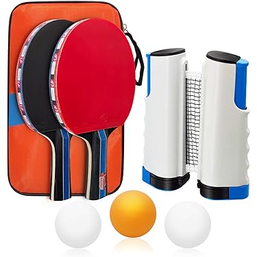 Draagbare tafeltennisset met 4 batjes, intrekbaar net, 8 batjes en 1 draagtas, tafeltennisset voor binnen en buiten, kinderen, volwassenen
