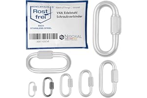 NIETFULLTHINGS 4 unidades de 4 mm de acero inoxidable V4A con mosquetón, conector de cadena, 600 kg, eslabón roscado, conector rápido, cierre rápido, llavero, eslabón de emergencia