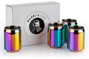Buddy´s Bar - 4 Cocktailbecher, Ø 7,5 cm, H: 10,5 cm, 350 ml, Edelstahl-Becher, 4er Set, Regenbogen-Effekt