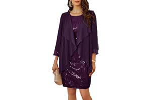 GRACE KARIN Women Sequined Round Neck Sleeveless A Line Dress + Blouse Two-Piece Set