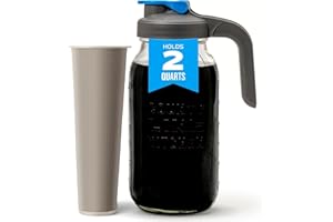 County Line Kitchen Cold Brew Coffee Maker, Mason Jar Pitcher - Heavy Duty Soda Lime Glass w/Stainless Steel Mesh Filter & Flip Cap Lid - Iced Tea & Coffee