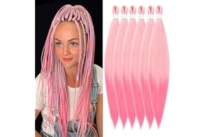 YDDM Pre-stretched blonde mix pink Braiding Hair 32 Inch 6Packs Braiding Hair For Braids, Yaki Texture Crochet Hair Box Braids Hot Water Setting Synthetic Braiding Hair Extensions（32 Inch, 613-Pink#)