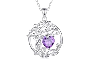 FANCIME Tree of Life Birthstone Necklace for Women 925 Sterling Silver Tree Pendant Birthstone Necklace Jewellery Gemstone Anniversary Birthday Christmas Gifts for Wife Girls Her