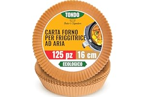 Carta Forno per Friggitrice ad Aria, 125 Fogli Usa e Getta – 16 CM, Rotonda, per Ninja, Tefal, Cosori e Altri – Non Candeggiata, Accessori per Pulizia Facile da Baker's Signature