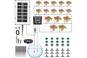 Set Riego Solar, FOOING Set Riego Automático Jardín, Manguera Goteo para Regar Plantas, para Jardín, Balcón, Plantas en Macetas al Aire Libre con 12 Modos Riego y Manguera Goteo 15m