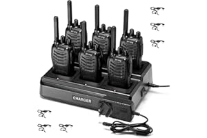 Walkie Talkie PMR446 License free Professional Two Way Radio pofung PT88E Long Range Walkie Talkies for Adults Rechargeable with 6 Way Charger, Earpieces, 16 Channels, VOX, Flashlight