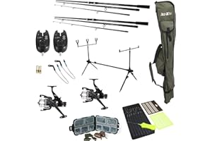 FISH-XPRO Karperset - Komplette Angelausrüstung für Karpfenangler - Rute, Rolle, Bissanzeiger, Swinger & Mehr - Hochwertiges Set für Anfänger und Experten - Inklusive Futteral