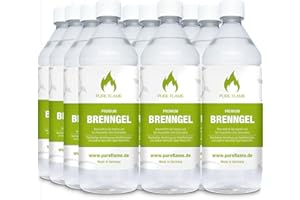 BINOA 12 x 1L Brenngel für Gel Kamine & Gel Feuerstellen - Hergestellt aus Premium Bio-Ethanol 96,6% Vol. - 12 Liter in 1L Flaschen zum handlichen & sicheren Gebrauch - Made in Germany!!!