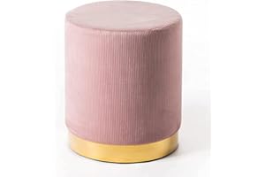 NORBE | Pouf Velluto Cilindro |Sgabello in velluto a coste con base Dorata |Poggiapiedi Da Scrivania|Toeletta Trucco| Poltroncina Bimbi Da Camera Salotto |Poggia piedi Comodino |pou-001 |(Rosa Antico)