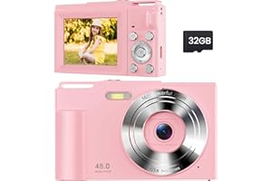 ROQIOO Digitalkamera Kinder - 48MP Digital Kamera 1080P FHD 16X Digitalzoom - Kompaktkamera Mini mit 2.8 LCD Monitor- Fotoapparat mit 32GB Karte - Fotokamera mit Akku - Digital Camera Rosa Für Teenager