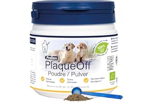 ProDen PlaqueOff Poudre pour Chiens et Chats, Éliminateur de Tartre et Mauvais Souffle avec Nettoyant Dentaire 100% Naturel et Éliminateur de Plaque, 420 g