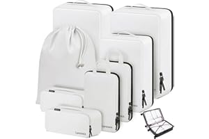 Compression Packing Cubes, Lumesner 8 Set Travel Packing Cubes for Carry on Suitcases, Compression Suitcase Organizers Bag Set & Travel Cubes (8-piece, White)
