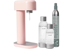 Mysoda Pack Ruby - Machine à eau pétillante avec 2 bouteilles d'eau en PET et une cylindre de CO2 - Rose