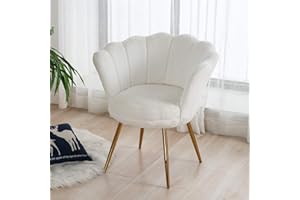 ‎WAHSON OFFICE CHAIRS Wahson Sessel für Schlafzimmer Weicher Kunstpelz Armlehnstuhl mit Vergoldeten Metallbeinen,Freizeitsessel für Wohnzimmer/Vanity (Weiß)