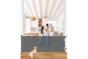 COMOMY 300cm Retractable Baby Gate for Stairs, Mesh Dog Gate for House Doorways Hallways, 86cm Tall Extra Wide Child Safety Gate for Kids Pets, Indoor and Outdoor (Grey)