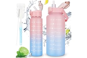 AOHAN 2 Pcs Water Bottle 2l + 750ml, Motivational Water Bottle BPA Free, Sports Water Bottle with Time Markings Leak-proof Drinking Bottle for School, Office, Hiking, Fitness (Pink-blue)