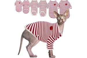 Hjyokuso Vêtements Chat, T-Shirts à Rayures, Pull Chat Sweat-Shirt Gilet Deguisement Coton Stretch pour Chat sans Poils Pull Manteau Doux et Chaud pour pour Sphynx, Cornish Rex, Devon Rex