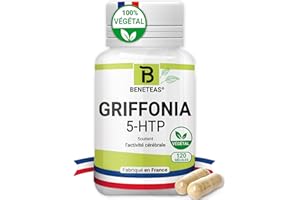 BENETEAS GRIFFONIA 5-HTP | Complément alimentaire | Extrait Griffonia Simplicifolia | Diminue Stress, fatigue, anxiété | Activité cérébrale | 120 gélules | NATUREL | VEGAN | Fabriqué en FRANCE