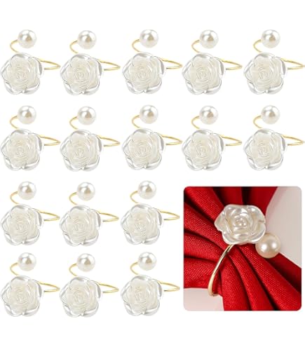 Servetringen Servetringen Bloem Parel Strass Servetgespen Houders voor Bruiloft Banket Thuisfeest Keukendecoratie Eettafelaccessoires Set van 9 voor Bruiloften Dinerfeestjes