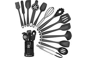 TERLULU Set di utensili da cucina, 14 pezzi, in silicone, resistenti al calore, con porta utensili, set di utensili da cucina, lavabili in lavastoviglie
