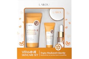 LAIKOU Coffret Cadeau Femme Soins pour le Visage, Ensemble de Sérum Visage à la Vitamin C, Nettoyant, Yeux Sérum, Crème, pour Adolescentes Femmes (4 Pièces)
