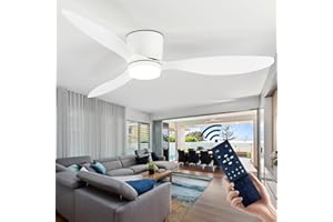 CANEOE Ceiling Fans with Lights and Remote Control, Quiet DC Motor Ceiling Fan with Lamps, 106cm Ceiling Fan with LED Lighting with Timer, 6 Speeds for Bedroom, Living Room, Kitchen (White)