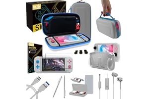 Switch Lite Accesoires, Orzly Zubehör für Nintendo Switch Lite (2019) Panzerglas Schutzfolien, USB Ladekabel, Konsole Tragetasche, Spiele Patronenhülse, Comfort Grip Case, Kopfhörer -Z&Z Edition