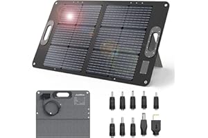 JustNow Panel Solar Plegable de 60W,con 3 Salidas DC/USB/QC3.0, 10 Tamaños Diferentes de Conectores CC, Kit de Cargador Solar Plegable para la Generación de Estación de Energía, Camping y Jardín