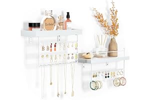Lolalet Hängande smyckesorganiserare, väggmontering, organisatör med örhängen, armband, halsbandskrokar, enkel att installera, gratis kombination, smyckeshållare för väggbadrum – set med 2
