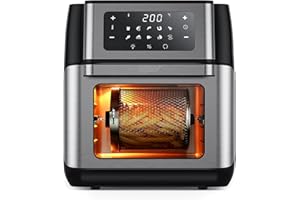 Innsky Friggitrice ad Aria 10L con Forno, Air Fryer XXL con LED Touch, 10 Funzioni (Griglia, Disidratatore, Pizza), 80-200°C, Cucina Senza Olio, 1500W, 6 Accessori e Ricettario