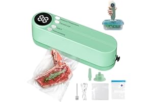 HUIJUKEJI Mini Bag Sealer, Handheld Heat Sealer with 3 External Connectors Vacuum Sealer Machine, Portable Sealing Machine with 4pcs Vaccum Sealer Bags for Snack Preservation Food Storage