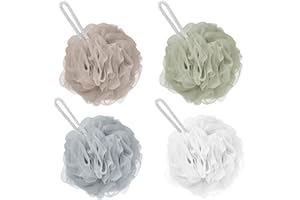 WOODFIB Paquete de 4 esponjas de baño extra grandes de lufa con malla, exfoliante corporal para exfoliar y limpiar, 60 g/paquete, 4 colores